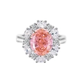 Pink oval gemstone ring in S925 sterling silver with a halo of clear carbon diamonds - FDJZ-098 Padparadscha Pink