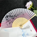 Classical folding fan with light purple translucent surface, bamboo motifs and silver tassel - Breeze Bamboo Shadow - Light Color Handle
