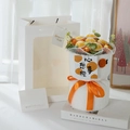 Handmade crochet orange bouquet in white plush wrap with orange ribbon gift box - 6 Oranges Bouquet + Bag + LED