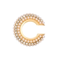 Close-up of C-shaped ear cuff featuring elegant pearls and sparkling rhinestones - Outer Diameter 1.9cm / KC Gold - Artificial Pearl (1040)