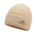 Beige knit beanie with mountain embroidery and ribbed texture for outdoor sports - One Size / Beige