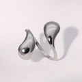 Polished stainless steel open ring with a minimalist double water drop design - Steel