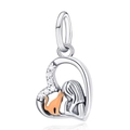 Colgante de corazón en plata 925 con circonitas y diseño calado de niña y mascota - Plata de ley 925 / Colgante de Corazón de Niña y Gato