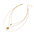 Gold stainless steel layered necklace with evil eye and geometric charms on white background - Flower of Life Triple Layer Set (6#)