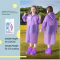 Reusable light purple EVA raincoat for children with hood and 90-150cm height range - Purple Wide-mouth Children's Style [90g 16-mil Thickened]