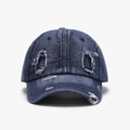 Cappellino da baseball in denim blu scuro lavato con dettagli strappati vintage - Blu navy