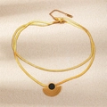 Double-layered gold stainless steel necklace with black fan pendant and snake chain - Hollow Black Shell Necklace
