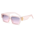 Fashion square pink translucent frame sunglasses with purple gradient lenses and gold diamond detail - Pink Frame Grey Pink Lens