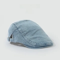 Retro light blue denim beret cap with adjustable metal buckle and vintage style - Blue Denim