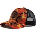 Gorra trucker de camuflaje naranja con parche de cuero y malla negra transpirable - Camuflaje Naranja