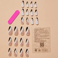 Almond French stiletto press-on nails with gold wave swirl and 24pcs glue tabs - Black White Gold Wave Pattern (XA-38-90)