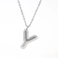Polished silver stainless steel chubby bubble letter Y pendant necklace for women - Steel Color Letter Y