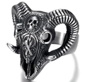 Gotischer Ring aus poliertem Edelstahl mit Widderschädel und antikem Vintage-Finish - US 7 / Widder-Schädel-Stil (23102)