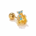 Gold piercing stud featuring a teardrop yellow zircon and blue stones with screw back - Bird/Pear Shape / Gold