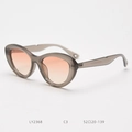 Detailed view of cat eye sunglasses with orange gradient lenses and transparent grey frame - Jelly Grey Sunset Orange
