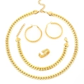 Poliertes goldenes Panzerketten-Schmuckset mit Halskette, Armband, Ohrringen und Ring - Z-033-4-Teiliges Set