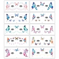 Detailed grid showing ten colorful butterfly glitter temporary facial tattoos for eye makeup - Glitter Butterfly Eye Corner Sticker D-10 Sheets