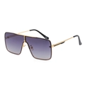 Fashionable oversized square metal sunglasses with purple gradient lenses and gold frame - Gold Grey