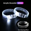 LED light up bracelet made of clear acrylic with bubbles showing white glowing effect - Large Wide Bracelet / Clear White