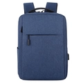 Minimalist blue large capacity business laptop backpack with textured fabric and USB port - Blue