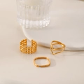 Three-piece gold plated stainless steel ring set with weave texture and zircon inlay - J629-Wheat Ear Diamond Gold 3-Piece Set