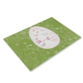 Green linen Easter placemat featuring white floral patterns and Happy Easter egg design - CD002-7 Green Easter Egg