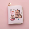 Pink cartoon PU leather Kapibara coin purse with zip closure and lucky mascot print - Pink - Bright Future
