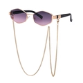 Women's hexagonal gold metal sunglasses with purple gradient lenses and chic chain - Gold Frame Black Temple Purple Gradient