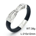 Bracciale da uomo in pelle nera intrecciata con simbolo infinito argento e fibbia - Stile C Infinito Cavo (KB145381)