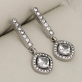 Silver geometric earrings with long drop and sparkling cushion-cut zircon pendants - Silver Square
