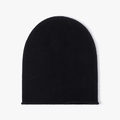Minimalist black merino wool knitted beanie with a natural rolled edge for winter warmth - Black