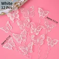 Set of 12 white cutout butterfly cake toppers for birthday party and baking decor - PVC Butterfly Style A Pure White 12Pcs