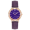 Detail view of purple quartz watch with rose gold case and faceted glass bezel - Purple