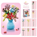 699pcs DIY flower building block set with blue vase including roses and sunflowers - Sunflower Blue Rose Lily Style (109-4)