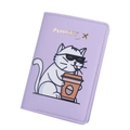 Detailed view of lavender PU leather passport cover with cute cartoon cat gold stamping - Light Purple