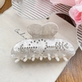 Elegante pinza para el pelo de corazón crema con diamantes de imitación para mujer - 9cm / Blanco