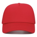 Vorderansicht Detail einer klassischen roten Trucker-Mütze mit atmungsaktivem Netz - Rot