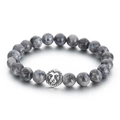 Handmade beaded bracelet with grey natural stones and silver lion head charm - Gray Labradorite/Map Stone Lion Head Style (KB70688-BD) / 10mm