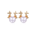 Christmas reindeer horn stud earrings with golden metal finish and white pearls - Pearl Reindeer Stud Earrings