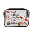 Clear PVC makeup bag with black trim and Beach theme illustration with quote - 086-Best Escape Beach Life