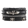 Style 2/Bracelet Multicouche en Cuir Noir avec Anneau Métallique et Crâne
