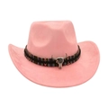 Pink faux suede cowboy hat with colorful ethnic band and silver bull head ornament - Dusty Pink