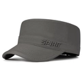 Dark grey flat top army cap with SPIRIT embroidery in durable cotton twill fabric - One Size Adjustable / Dark Gray