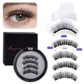 3D magnetic false eyelash kit with four pairs and application tool for daily wear - KS01-4 with White V-Type Tweezer
