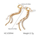 Detail view of pearl and zircon tassel earrings with dimensions and weight specs - Pearl Zirconia Tassel Style (HC-E10944)