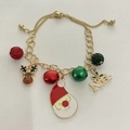 Pulsera navideña con colgantes de Papá Noel, renos y Noel en acabado dorado - Estilo Papá Noel (10618)