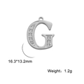 Polished stainless steel letter G pendant with inlaid diamonds, 16.3x13.2mm size - Letter G