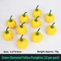 Set of 10 mini yellow artificial pumpkins with green stems for Halloween decoration - Green Stem Yellow Pumpkin (10PCS/Pack)