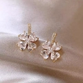 Elegant s925 silver four-leaf clover stud earrings with clear heart-cut cubic zirconia - Sparkling Zirconia Clover Studs - A687 Gold