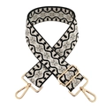 Bandoulière large réglable avec motif géométrique noir et blanc et attaches dorées - Boucle Dorée / Vague Noire Beige